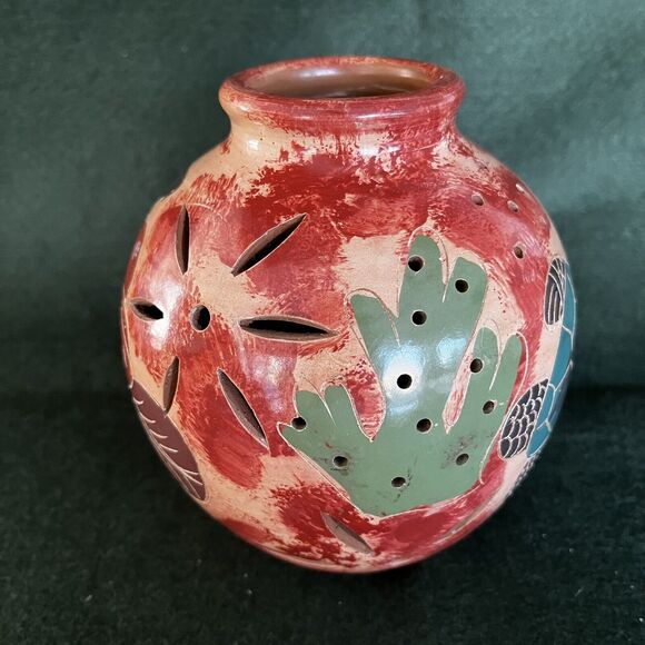 Pottery Turtle Butterfly Tropical Cut-Out Stars Votive/Battery Light Holder 5” - Picture 4 of 8